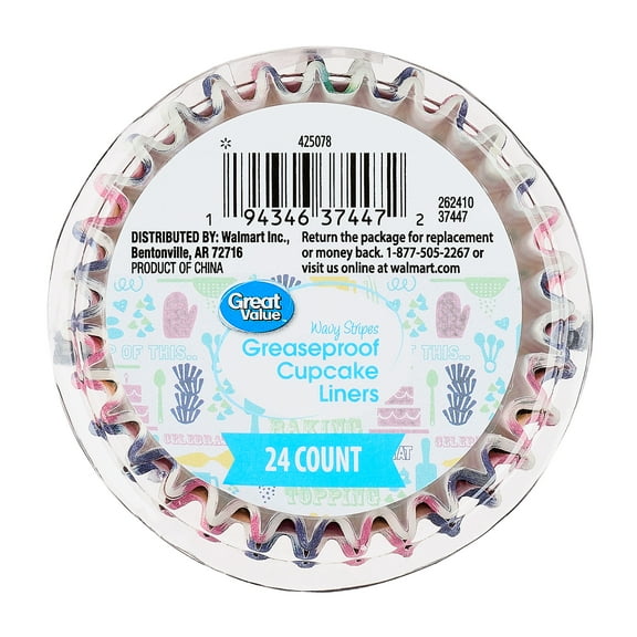 Great Value Wavy Stripes Greaseproof Cupcake Liners, 24 Count