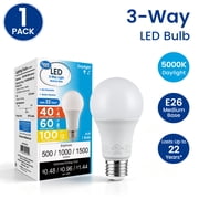 Great Value A19 3-Way LED Light Bulb, Daylight 40/60/100W Equivalent, E26 Medium Base, 1 Count