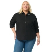 Gloria Vanderbilt Swan Series Women's Plus Amanda Shirt with Embellished Collar, Sizes 0X-4X