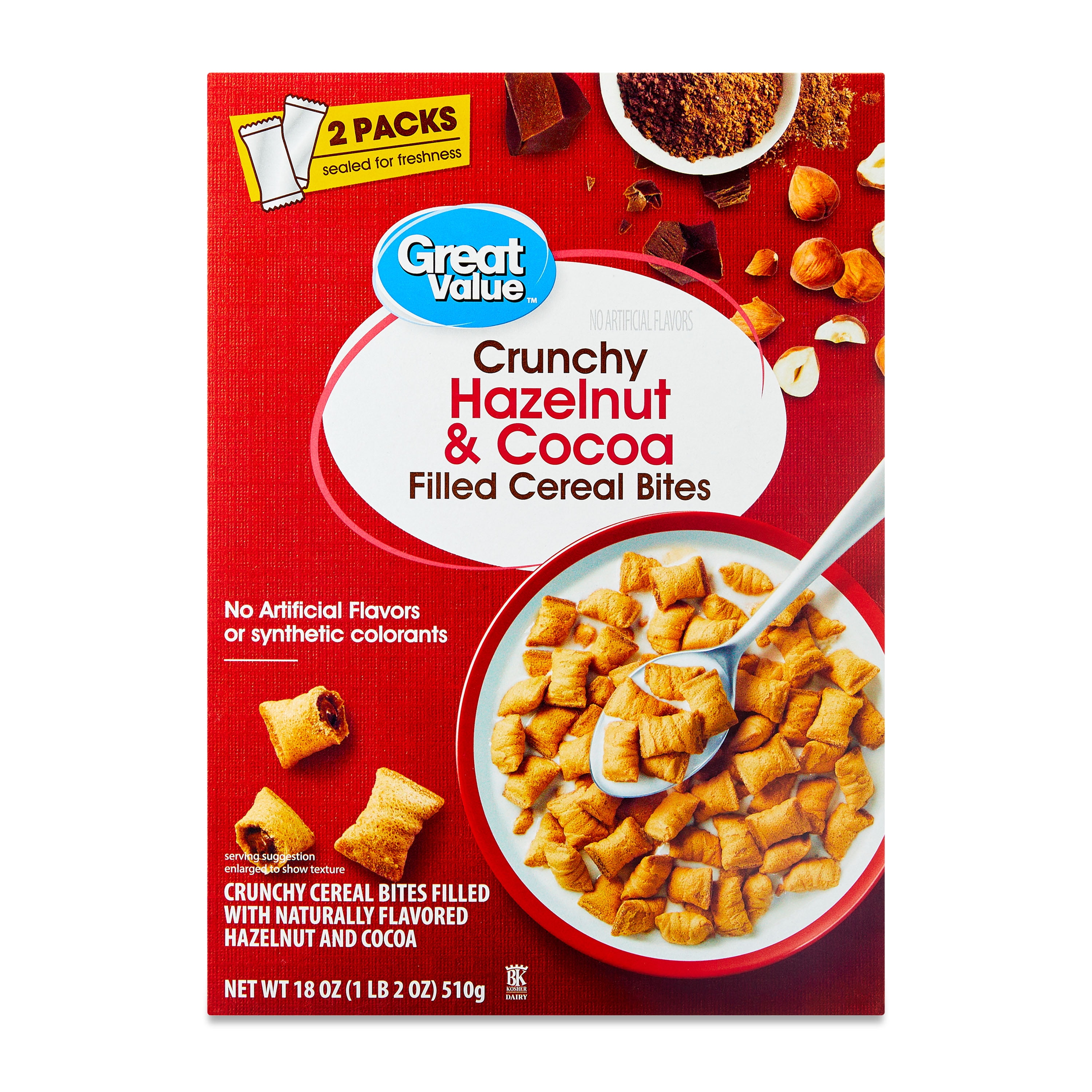 Great Value Crunchy Hazelnut & Cocoa Filled Cereal Bites, 18 oz