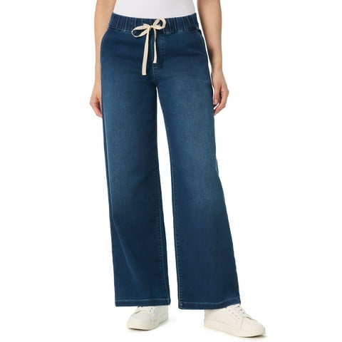 Swan Series Women's Drawstring Wide Leg Jeans, Sizes XS-3XL