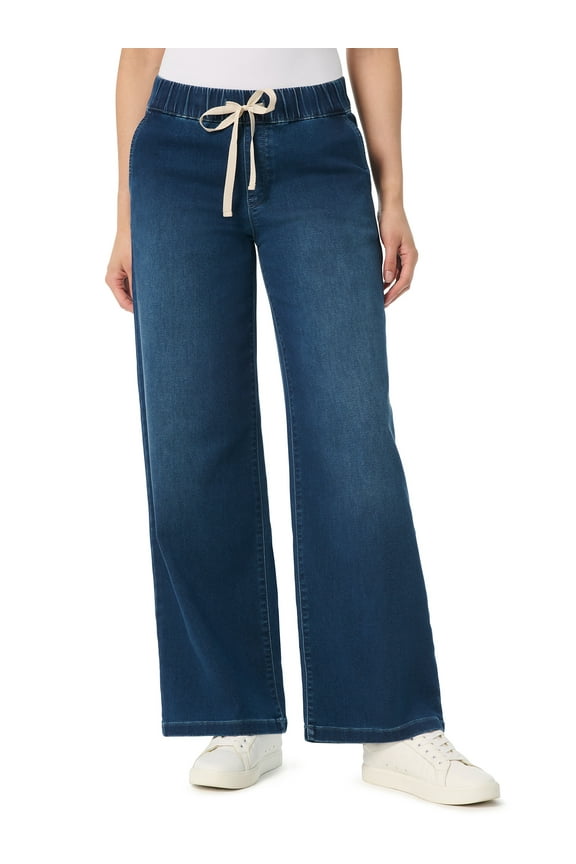 Swan Series Women's Drawstring Wide Leg Jeans, Sizes XS-3XL