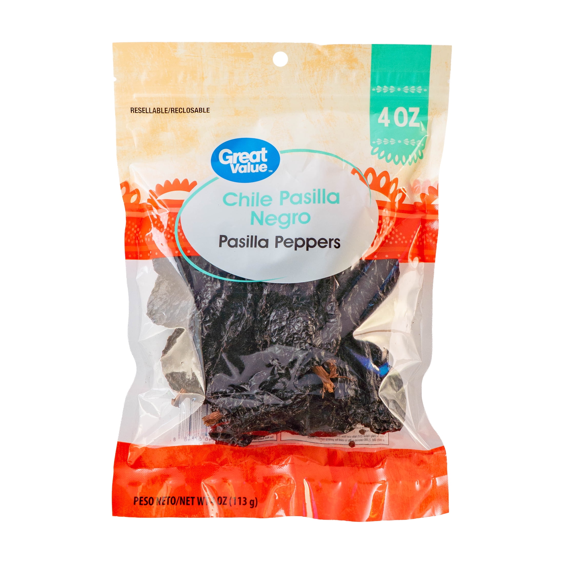 Great Value Dried Pasilla Negro Chiles, 4 oz