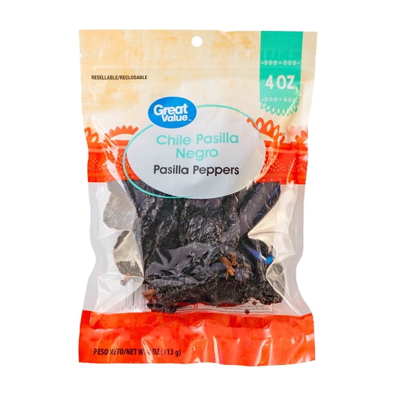 Great Value Dried Pasilla Negro Chiles, 4 oz