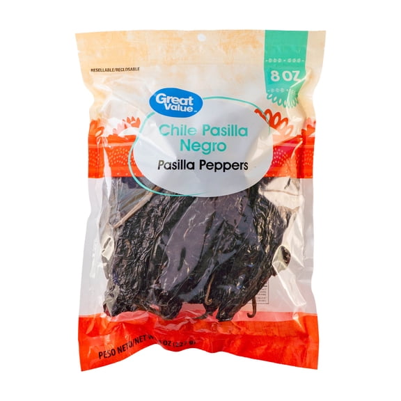 Great Value Dried Pasilla Negro Chiles, 8 oz
