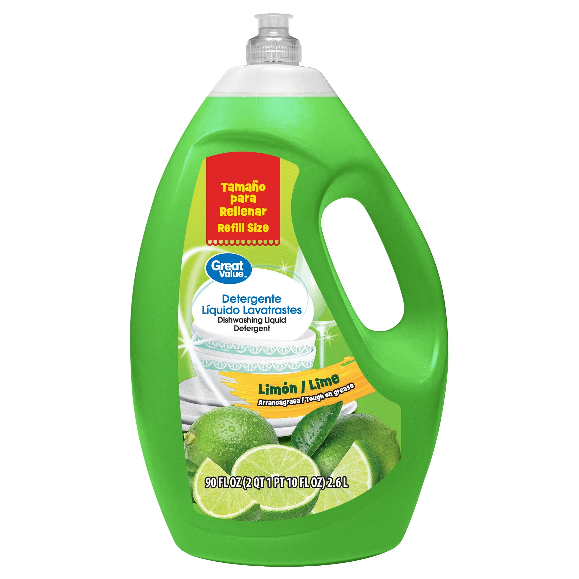 Great Value Dish Washing Liquid Detergent, Limon/Lime, 90 fl oz