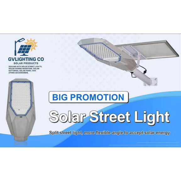 GV Lighting Co. 4500W Solar LED Street Light, Outdoor Waterproof Security Area Light with Solar Panel, Lithium Battery and Automatic Dusk-to-Dawn Operation