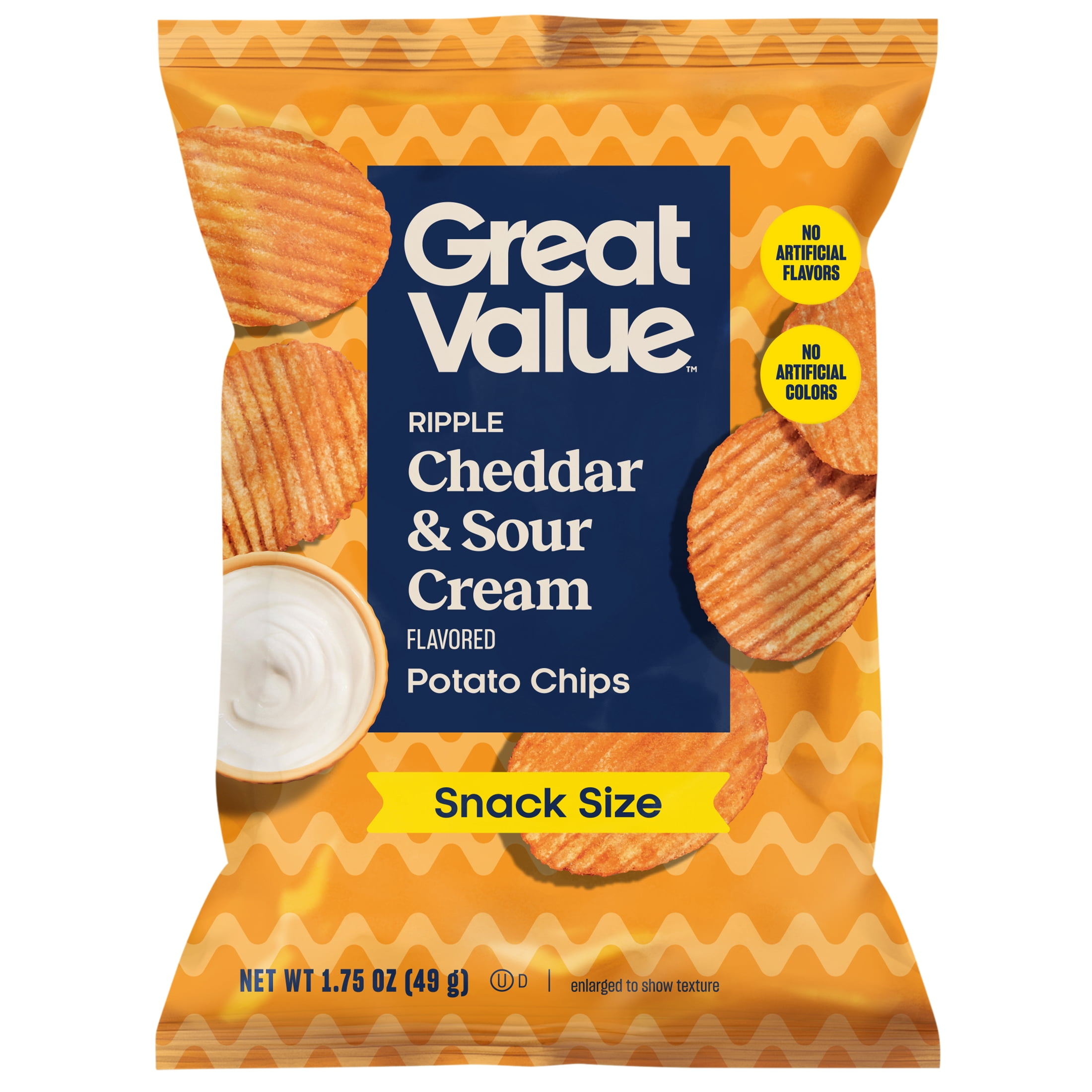 Great Value Cheddar Sour Cream Ripple Chips, 1.75 oz