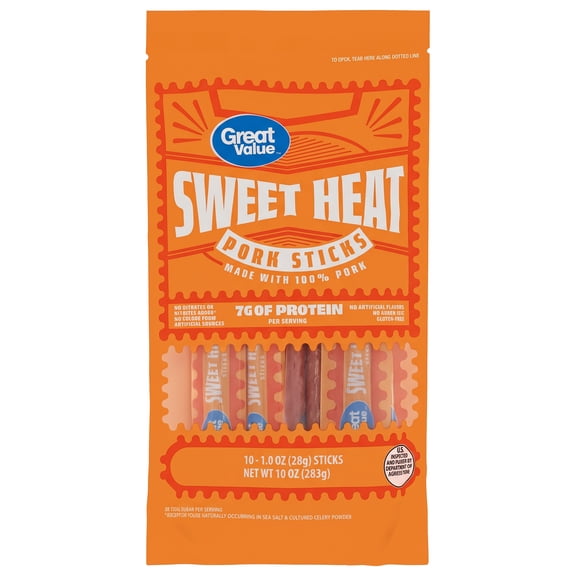 Great Value Sweet Heat Pork Sticks, 10 oz, 10 Count