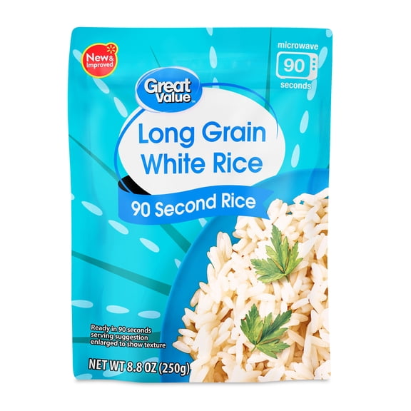 Great Value Ready-to-Heat 90-Second Long Grain White Rice Pouch, 8.8 oz