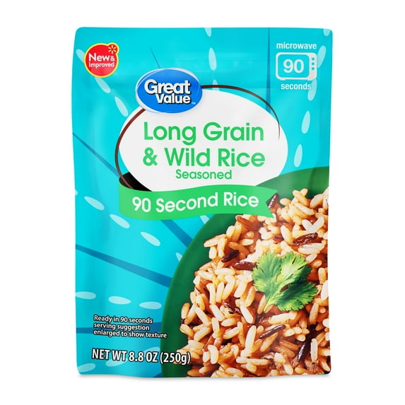Great Value Ready-to-Heat 90-Second Long Grain & Wild Rice Pouch, 8.8 oz