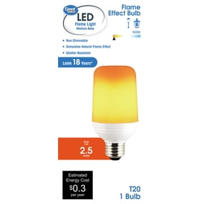 Great Value T20 Cylinder Flame Effect LED Light Bulb, 4-Watt, E26 Medium Base (1-Pack)