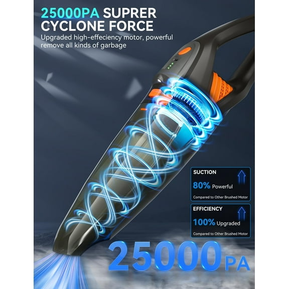 GV09 Handheld Vacuum Cleaner - 25000PA Powerful Suction, 8000mAh Battery, HEPA Filter, 2 Speeds, Cordless, for Home, Car, Office, Pets