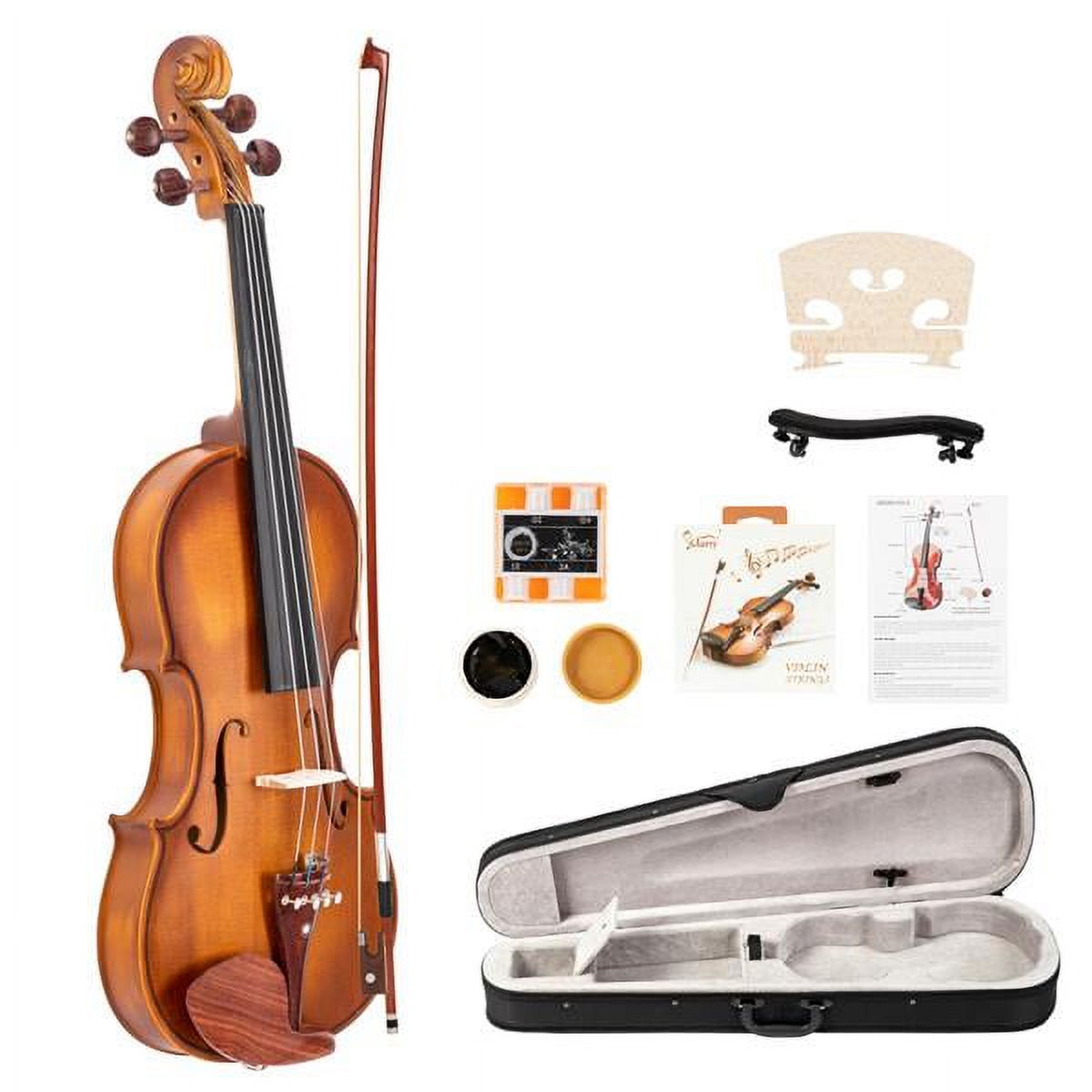 GV103 4/4 Natural Acoustic Violin Set - Spruce Top & Maple Back, Matte Finish with Complete Accessories for Beginners & Students