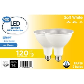 Great Value PAR38 LED Flood Light Bulb, 15-Watt (120W Equivalent), Soft White, Dimmable, E26 (2Pack)