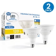 Great Value PAR38 LED Flood Light Bulbs, 15-Watt 120W Equivalent, 5ACT Selectable CCT, Dimmable, E26 2Pack