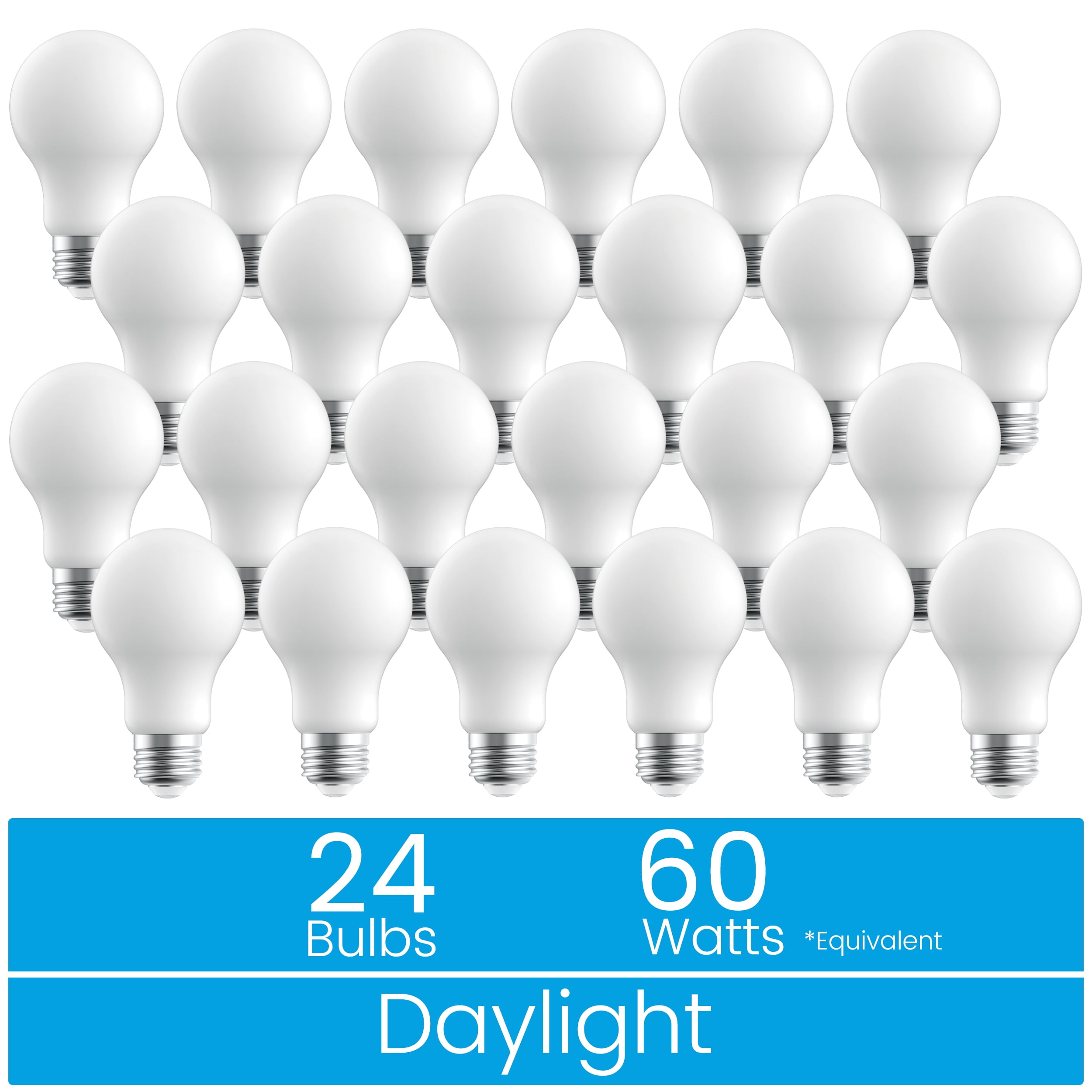 Great Value 18YR A19 LED Light Bulb, 7W (60W Equivalent) Dimmable Daylight White E26 Base (24 Pack)