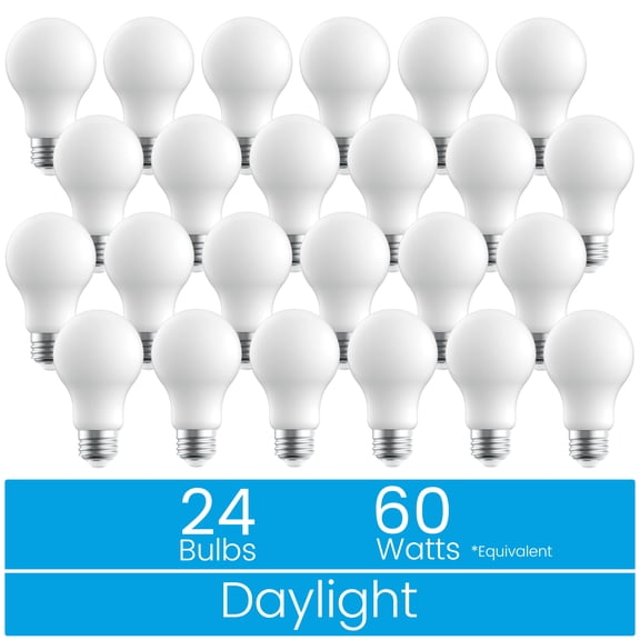 Great Value 18YR A19 LED Light Bulb, 7W (60W Equivalent) Dimmable Daylight White E26 Base (24 Pack)