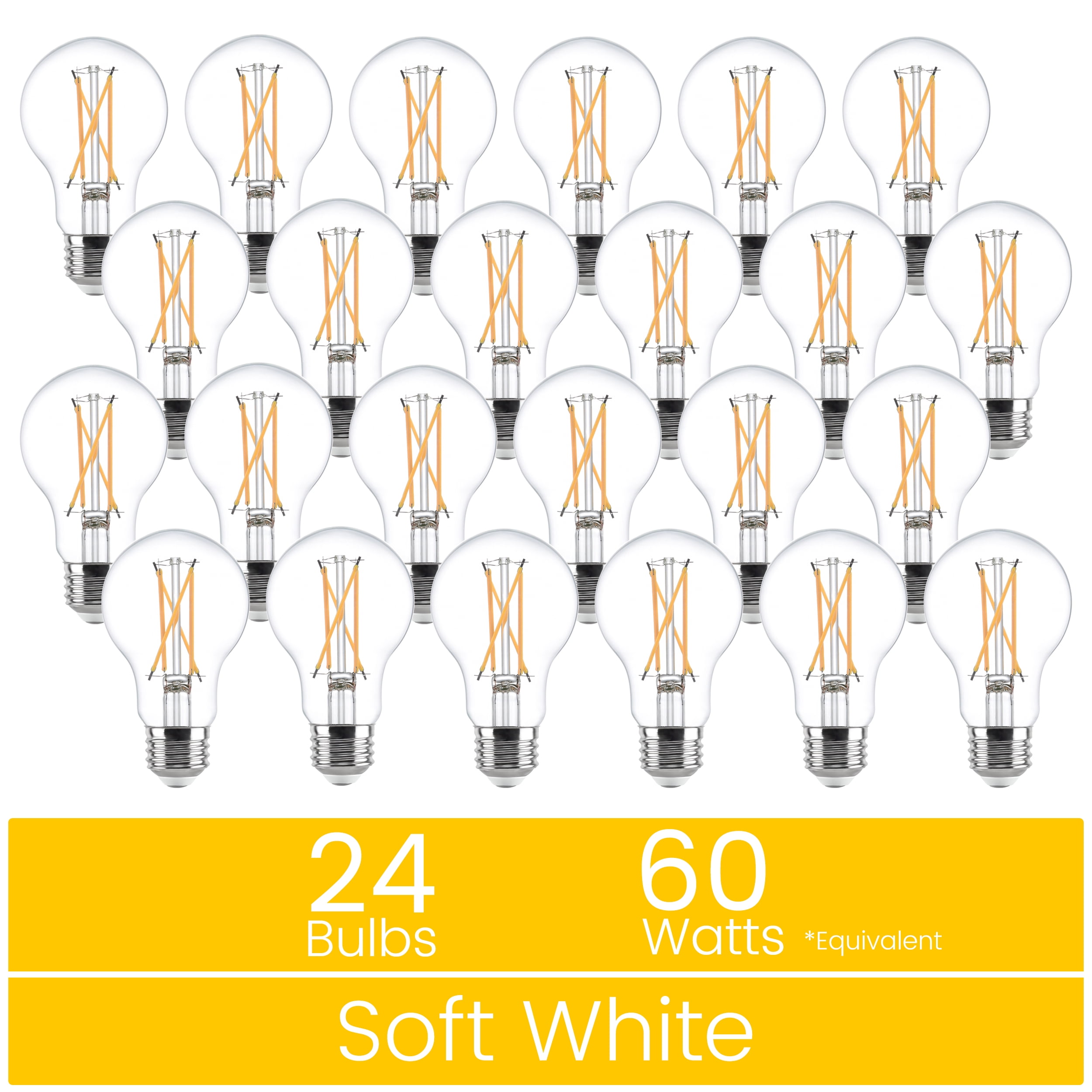 Great Value 18YR A19 LED Light Bulb, 7W (60W Equivalent) Dimmable Soft White E26 Medium Base 24 Pack