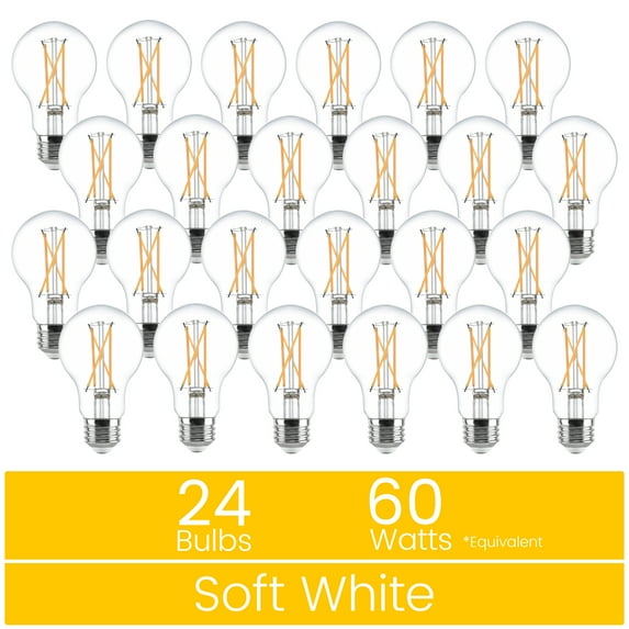 Great Value 18YR A19 LED Light Bulb, 7W (60W Equivalent) Dimmable Soft White E26 Medium Base 24 Pack