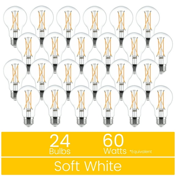 Great Value 18YR A19 LED Light Bulb, 7W (60W Equivalent) Dimmable Soft White E26 Medium Base 24 Pack