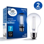Great Value LED Blue Color Light Bulb, 7.5 Watts A19 Lamp E26 Medium Base, Non-Dimmable, 2-Pack