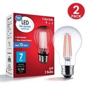 Great Value A19 LED 7W E26 Medium Base Decorative Red Light Bulbs, 2 Pack