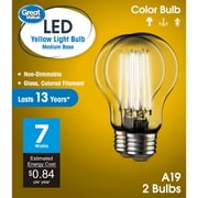 Great Value A19 LED Yellow Light Bulbs, 7 W, E26 Medium Base, 2 Count