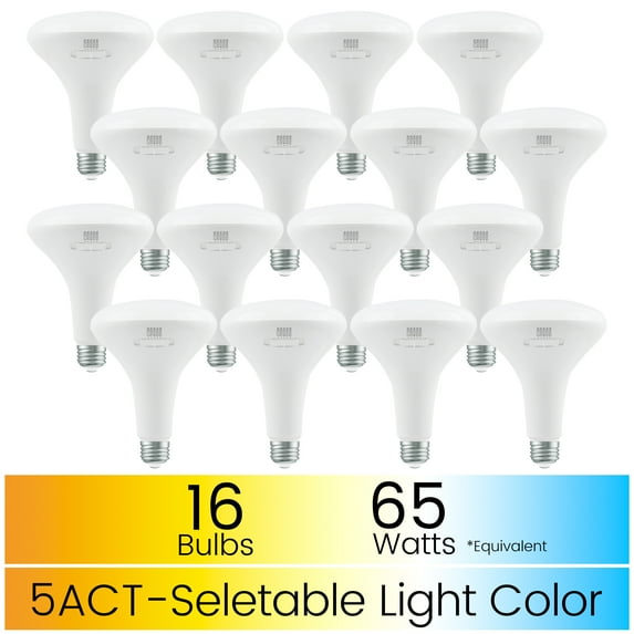 Great Value 5CCT LED BR30 Floodlight Bulb, 10W(65W Equivalent), E26 Medium Base Dimmable, 16 pack