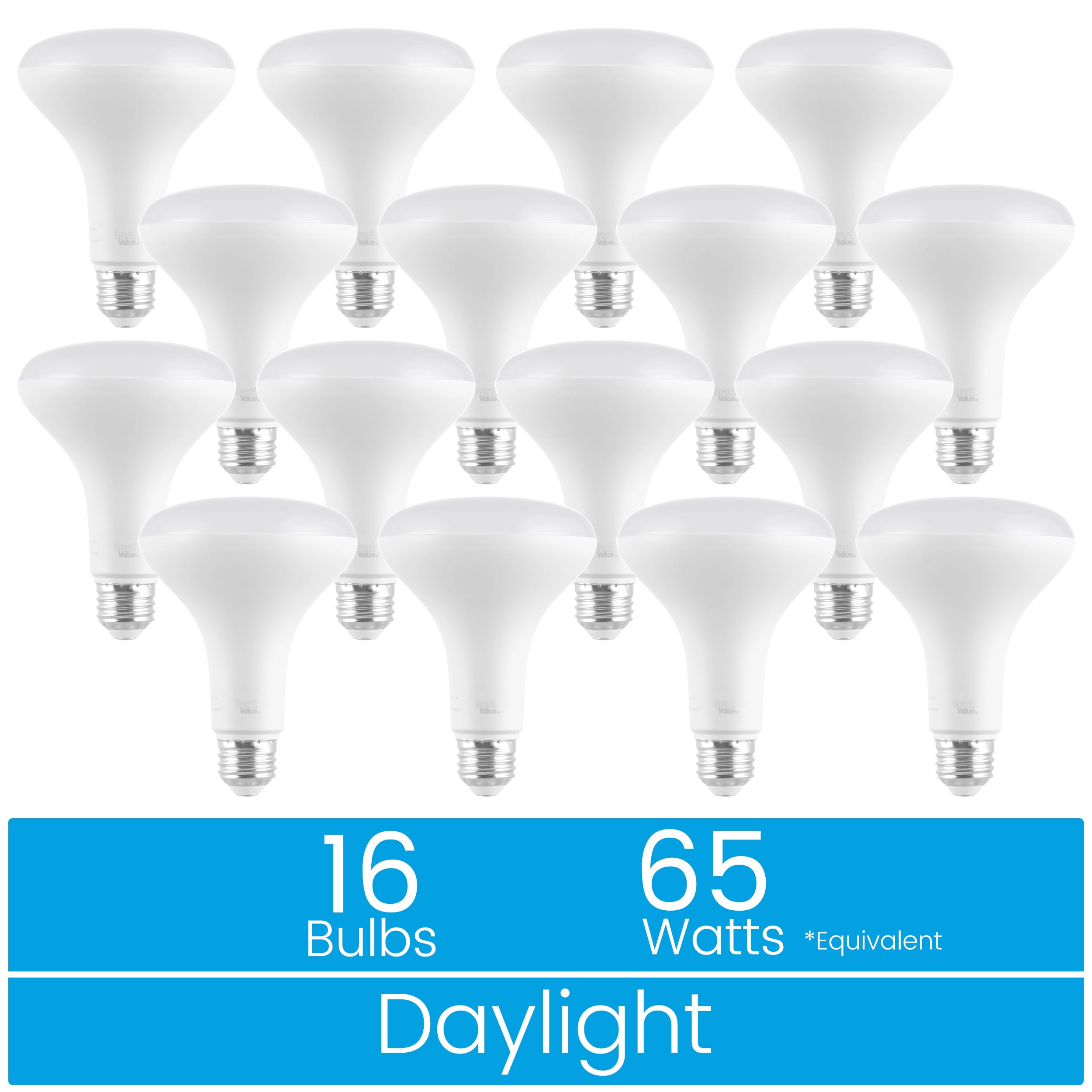 Great Value BR30 LED 7.5W (65W Equivalent) Daylight E26 Medium Base Floodlight Bulbs, Dimmable, 16 Pack