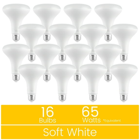 Great Value BR30 LED Floodlight Bulb, 8-Watt (65W Equivalent) Dimmable, Soft White, E26 Base, 16 Pack