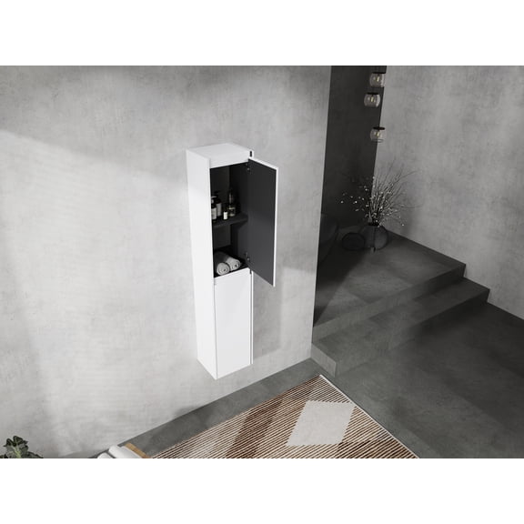 Dokea 12" Floating Bathroom Storage Cabinet - 2 Soft Close Doors, Wall Mounted Design