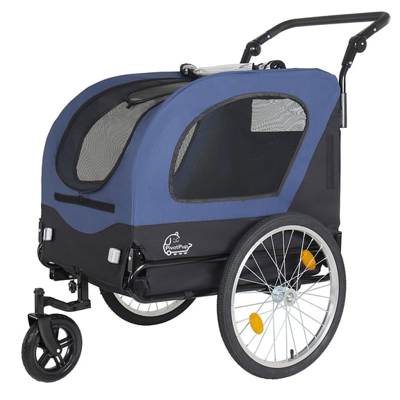 GVCXZBSS 2-in-1 Bike Trailer & Pet Stroller for Dogs (Up to 110lbs) - Dark Blue