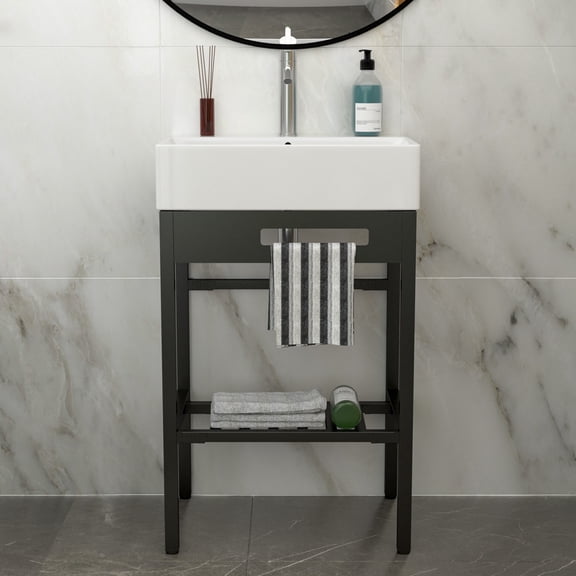 GVCXZBSS 24 Bathroom Ceramic Console Sink - Black Legs