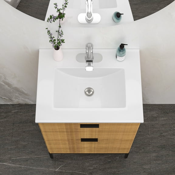 GVCXZBSS White Rectangular Single Bathroom Vanity Top 24" x 18" Ceramic Sink with Overflow Drain
