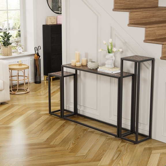 GVCXZBSS 3-Piece Narrow Edge Wrapped Entrance Hall Table Set - Brown Black