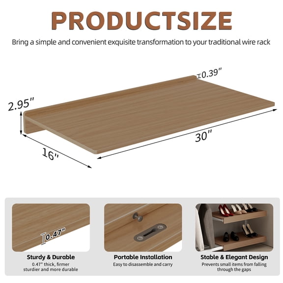GVCXZBSS 30 x 16 MDF Wood Shelf Liners - 5 Pcs, Light Oak Color