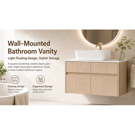 GVCXZBSS 32 Inch Wall Mounted Bathroom Vanity with Ceramic Sink & 2 Doors