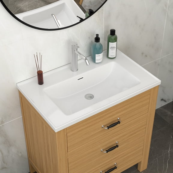 GVCXZBSS 32x20 White Rectangular Vanity Top 1 Faucet Hole, Overflow Sink Only