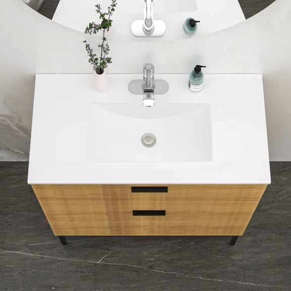 GVCXZBSS 36x18 White Rectangular Vanity Top - 1 Faucet Hole, Overflow Sink Only