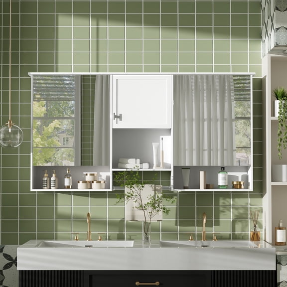 GVCXZBSS 55" Wall-Mount Mirror Cabinet - 3-in-1 Storage Organizer with Adjustable Shelf - Storage Cabinet