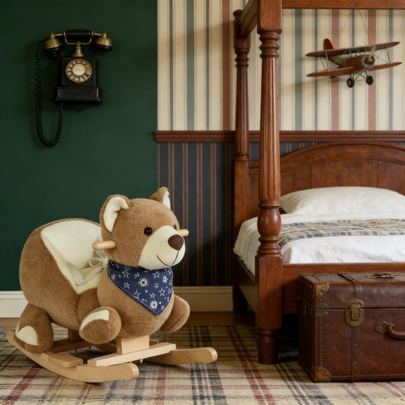 GVCXZBSS Baby Rocking Horse - Bear Plush Wood Rocker for 18-36 Months - Brown