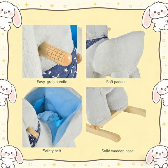 GVCXZBSS Bunny Animal Rocker, Baby Rocking Horse - Grey, Wood, 18-36 Months