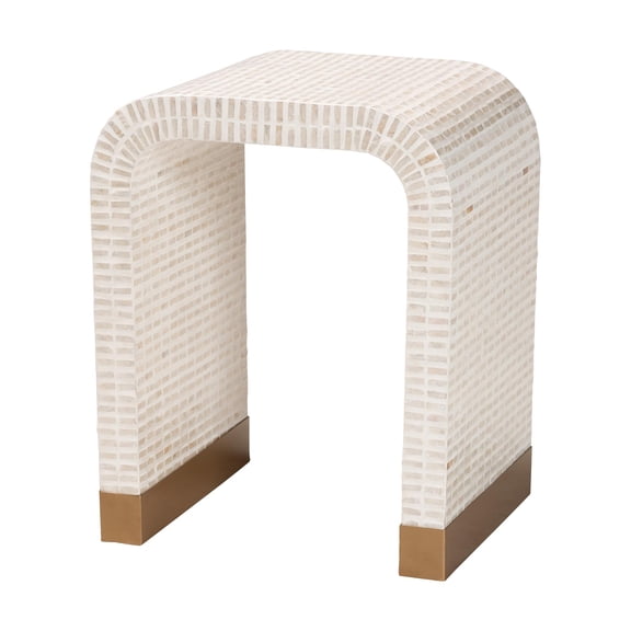 Dokea Coastal Beige White Mother of Pearl Capiz Shell End Table - Waterfall Design 20"H - End Tables