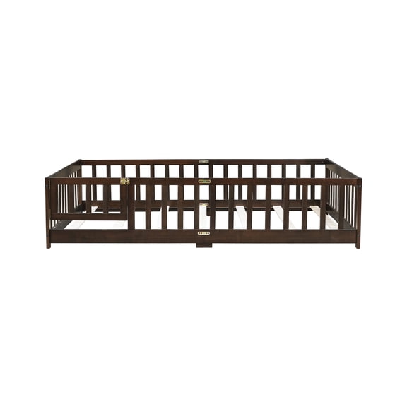 GVCXZBSS Full Size Floor Bed with Fence, Espresso