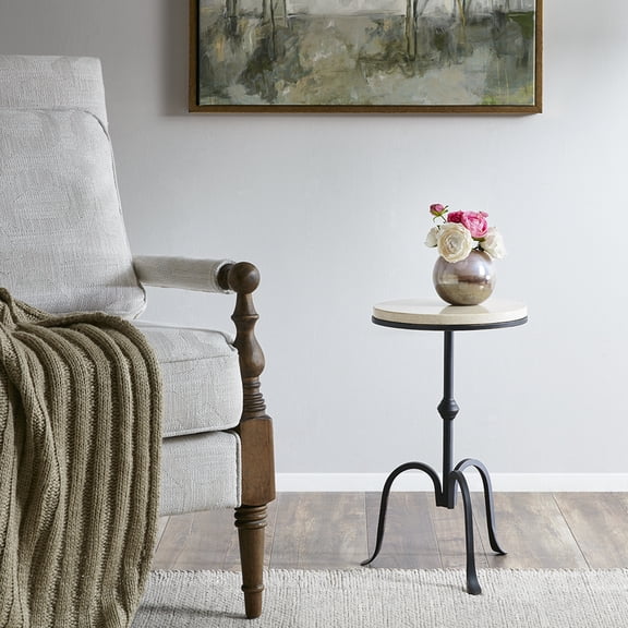 Dokea Industrial Accent Table - 12" Marble Top, Black Metal Frame, 2-Piece - End Tables