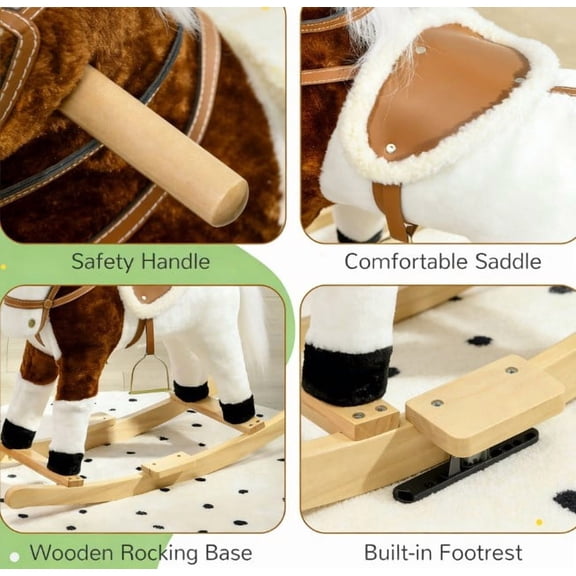 GVCXZBSS Kids Rocking Horse - Brown Plush Wooden Rocker - 3-8 Years Old, 77lbs Capacity