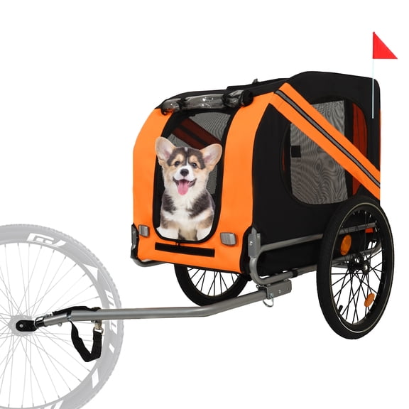 GVCXZBSS Large Folding Bike Trailer for Dogs  66LB Capacity, Black-Orange