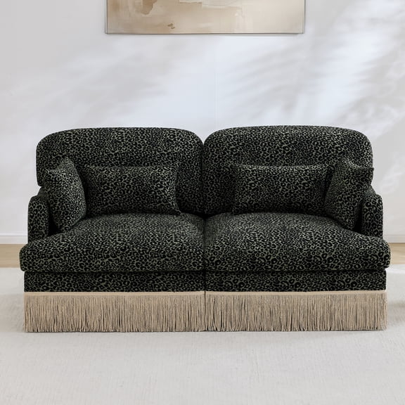 GVCXZBSS Leopard Print Chenille Loveseat Sofa - Green Black Modular Sectional