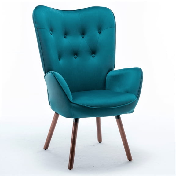 Dokea Mid-Century Modern Wingback Accent Chair - Button-Tufted Dark Brown Fabric Armchair, Piece Count 1 - Accent Chairs